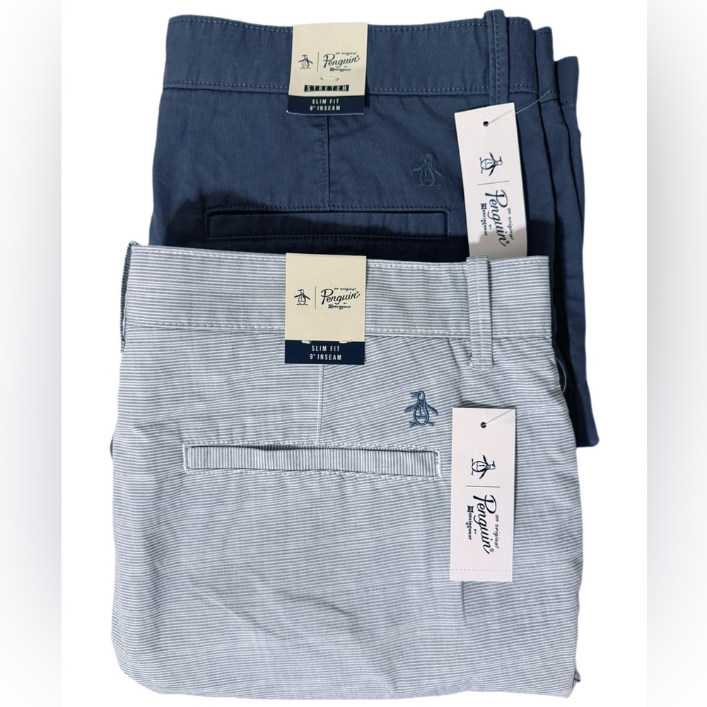 Original Penguin Slim Fit Flat Front 9” inseam 2 pair Shorts bundle size 34